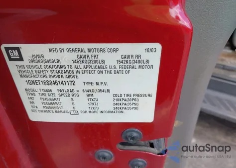 2004 Chevrolet Trailblazer Ext Lt from USA, damaged, VIN 1GNET16S046141172